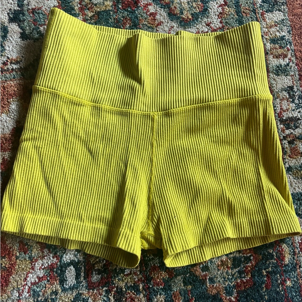 Aerie Yellow Ribbed Bike Shorts